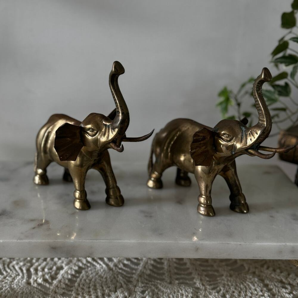 Vintage Brass Elephant Figurines Set of 2 Good Luck Decor